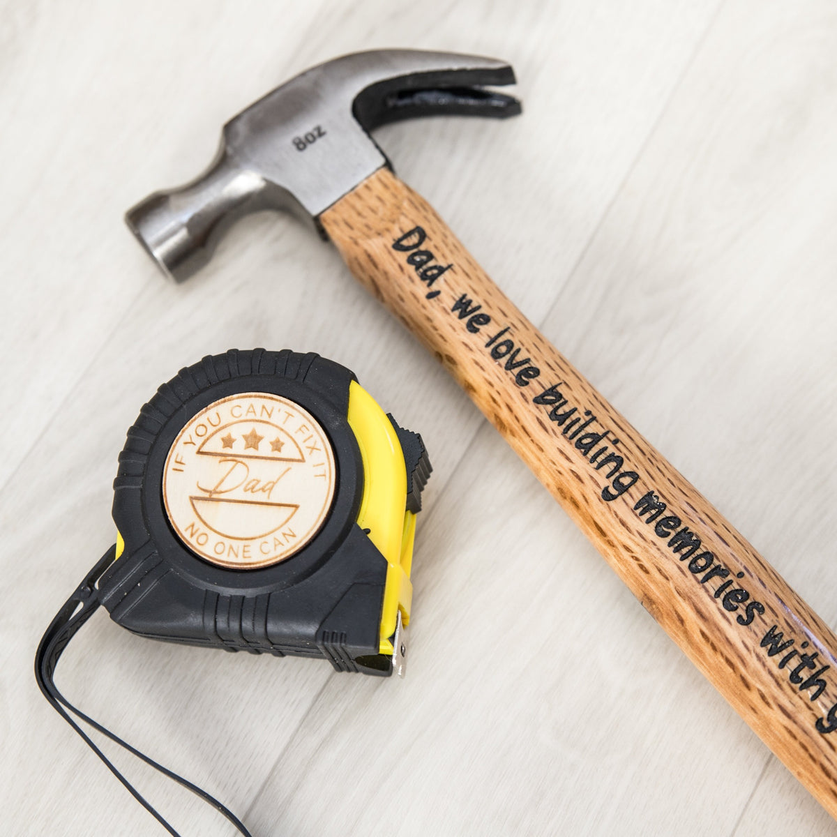Custom Name Tape Measure & Hammer Gift Set For Dad - No One Measures Up Personalization | Father's Day Present