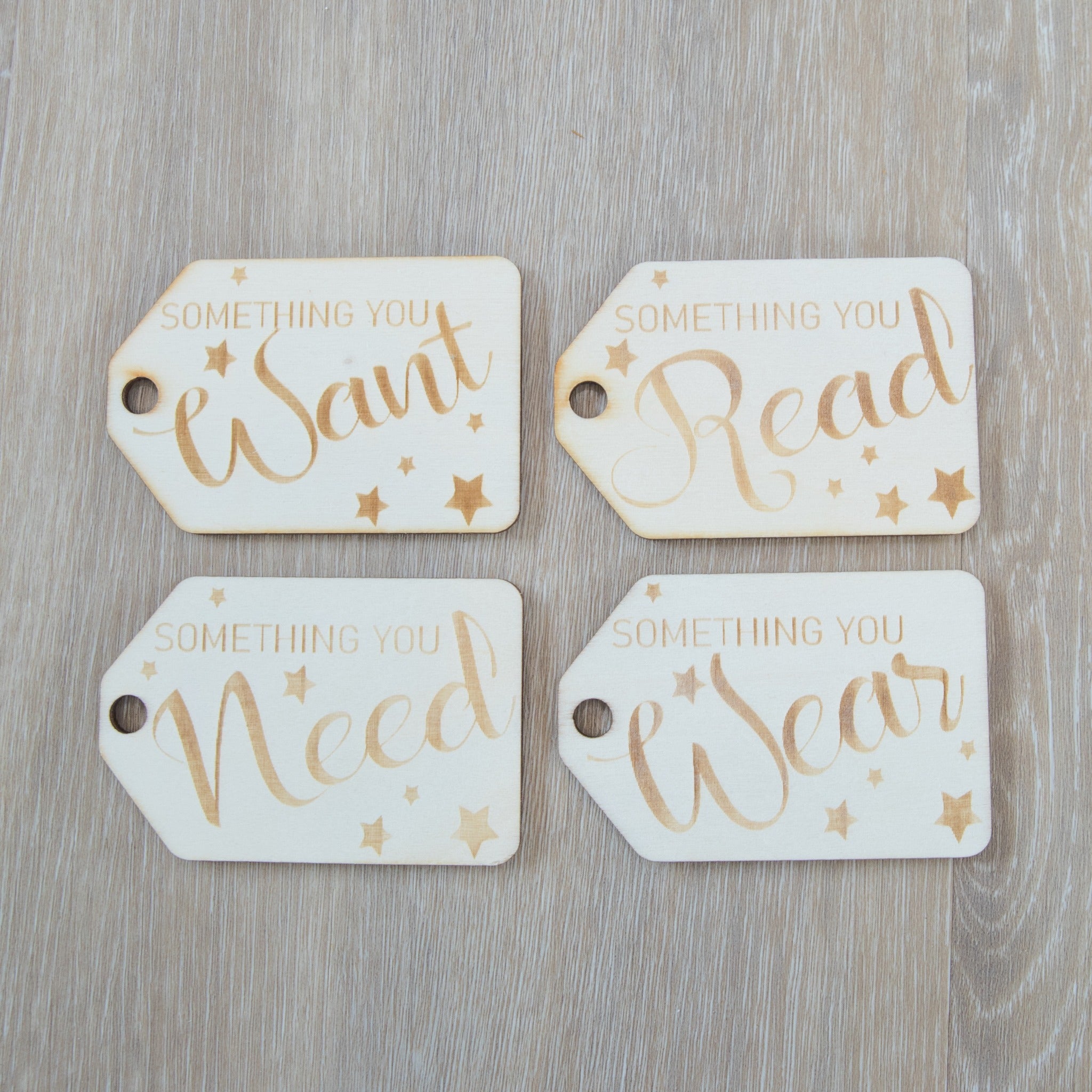 Want, Need, Wear, Read Gift tags