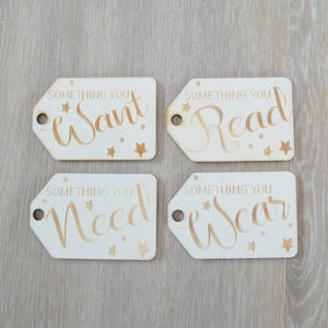 Want, Need, Wear, Read Gift tags